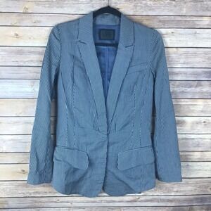 Richard Chai Love Blazer Womens 2 Blue Stripe Boyfriend Collar Lined Pockets